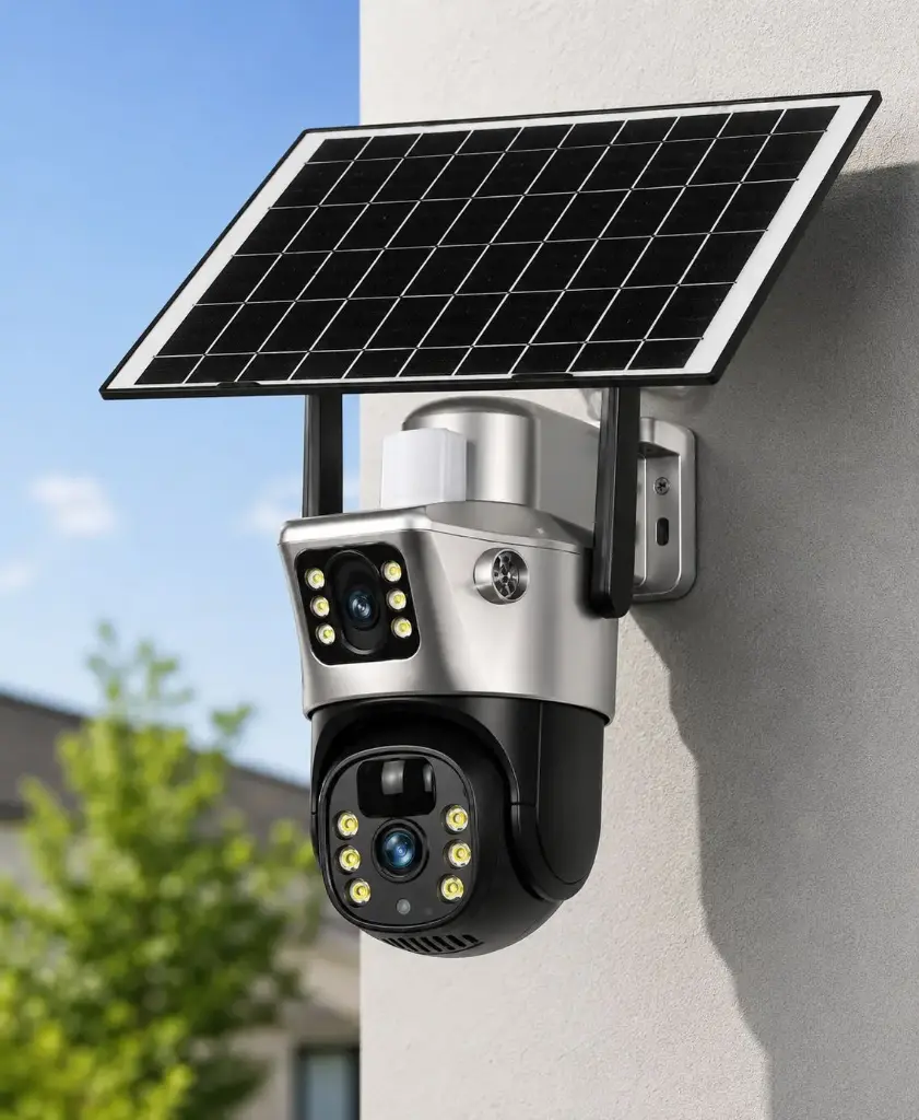 CAMARA DE SEGURIDAD DOBLE LENTE PANEL SOLAR