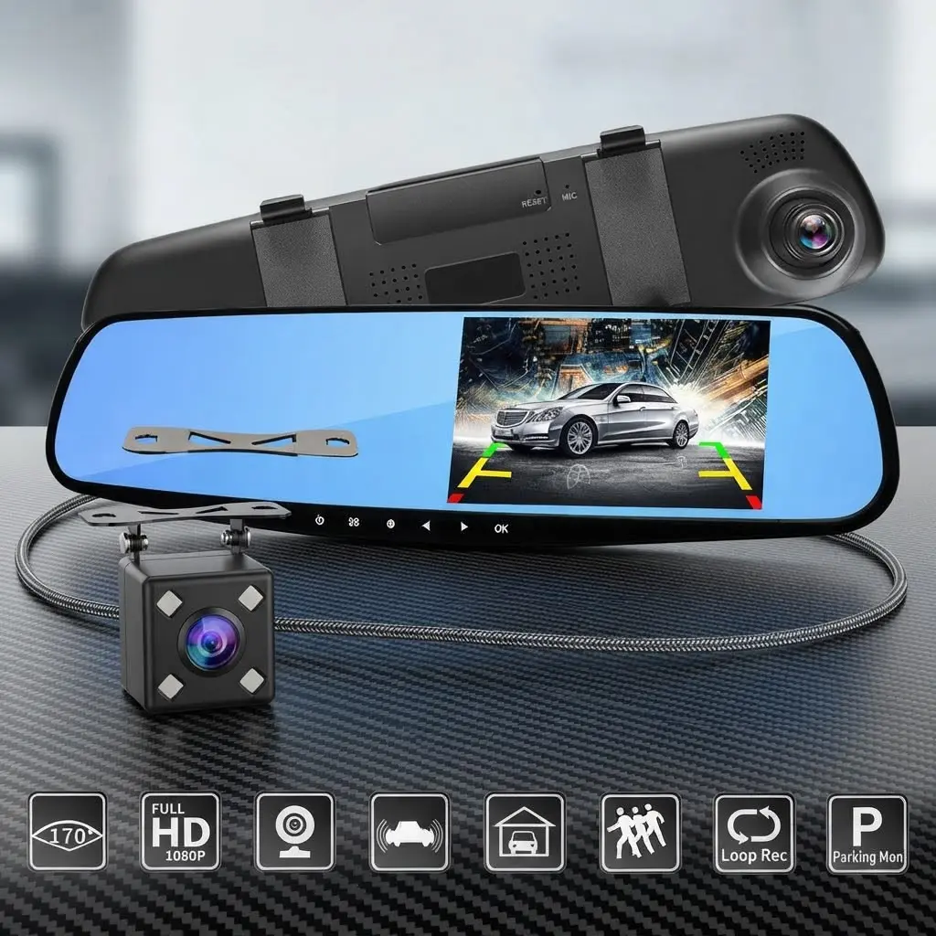 ESPEJO RETROVISOR UNA CAMARA CAJA AZUL 