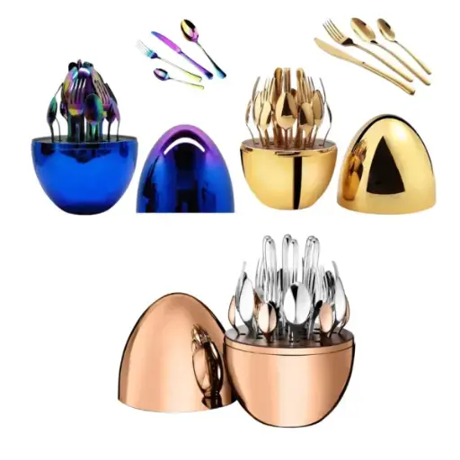 [JAM25910-10] VAJILLA DE 24 PIEZAS CON FORMA DE HUEVO CUBIERTOS